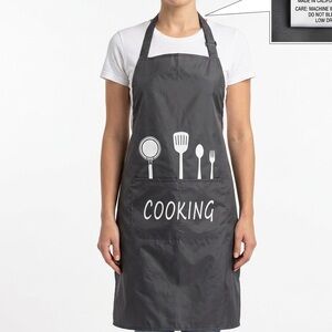 "COOKING" Graphic Bib Apron with Front Pocket & Utensil Print NWOT